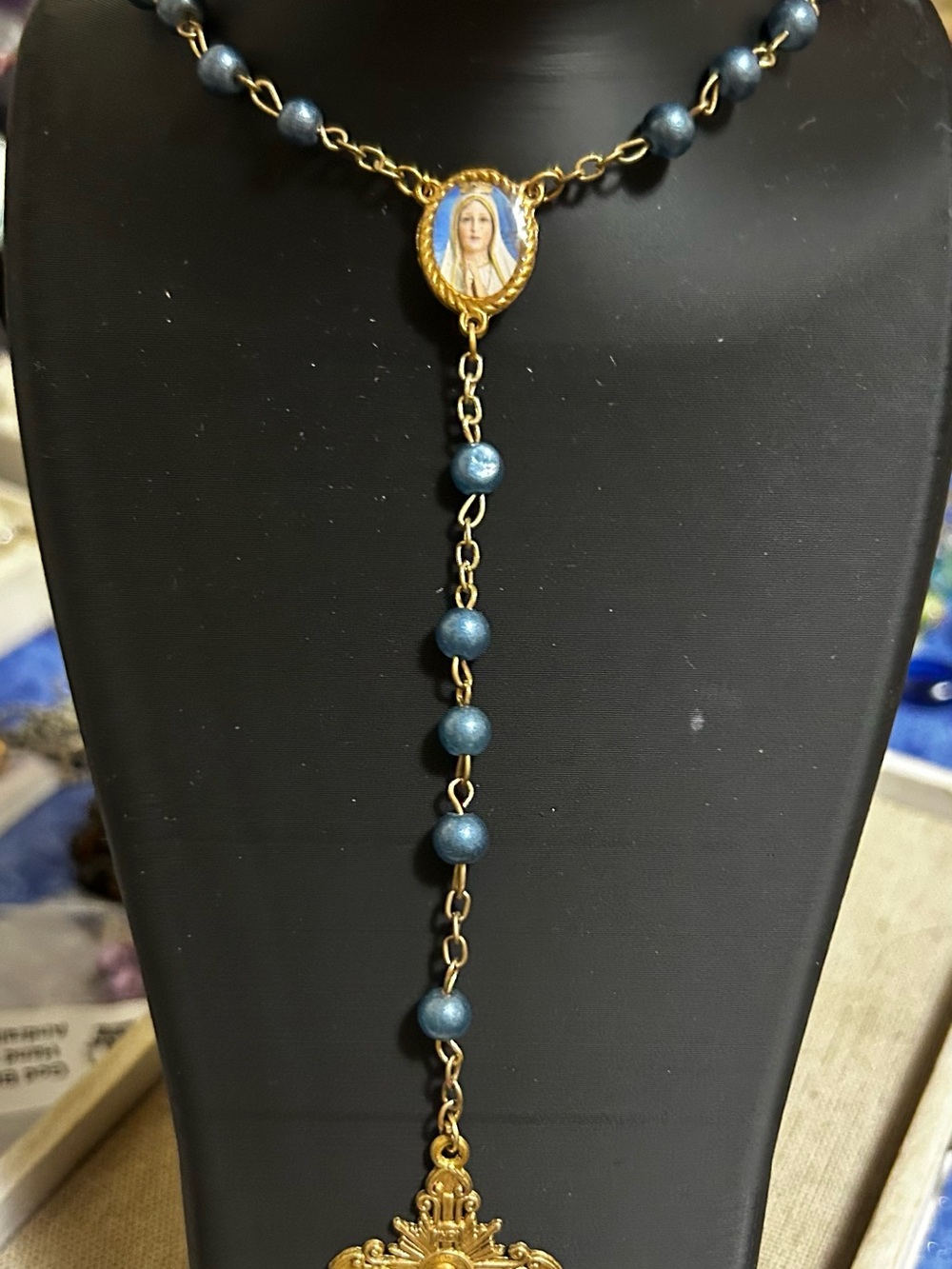 ✝️Gold-tone Rosary with Metallic Blue Beads